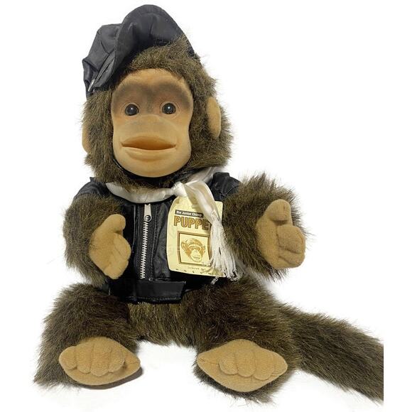 Hosung Julious Monkey Hand Puppet With Aviator Jacket Hat and Scarf 14" Long - Picture 1 of 8